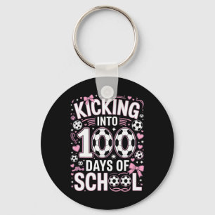 100 Dagen School Meisjes Voetbal Flirterig Roze Bo Sleutelhanger