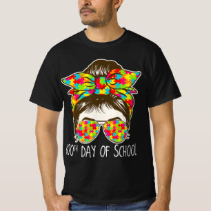 100 dagen school Messy Bun Sunbril Autism awa T-shirt