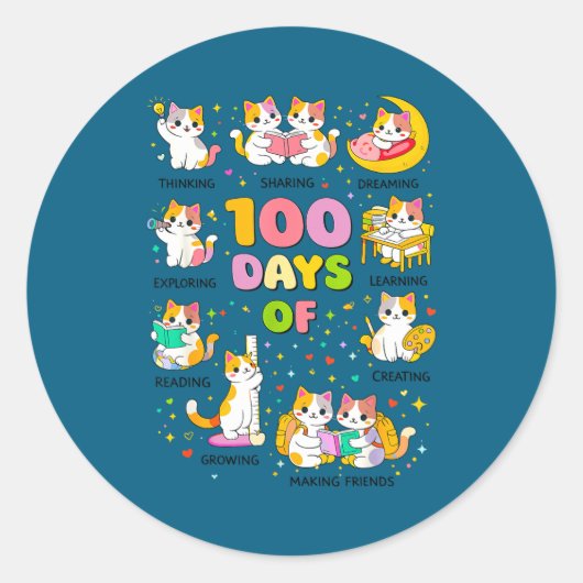 100 dagen school slimme schattige katten poesje ronde sticker (Voorkant)