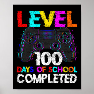 100 dagen school voltooid gamer jongen niveau 100  poster