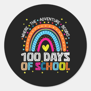 100 dagen school waar avontuur begint T-shirt Ronde Sticker