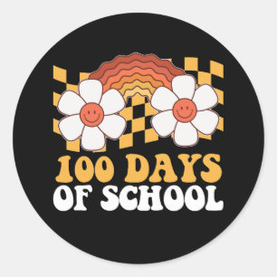100 dagen schoolbloem regenboog groovy retro ronde sticker