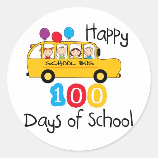 100 dagen schoolbusviering ronde sticker (Voorkant)