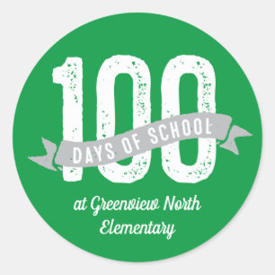 100 dagen schoolplezier op maat gemaakt groen wit ronde sticker
