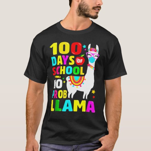 100 dagen schoolShirt geen probllama llama gezicht T-shirt (Voorkant)