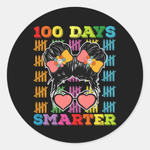 100 dagen slimmer Messy Bun 100ste dag van de scho Ronde Sticker