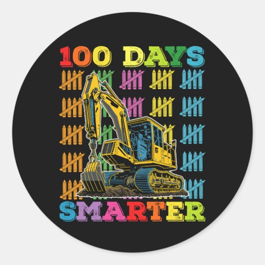 100 dagen slimmere graafmachine 100ste schooldag ronde sticker (Voorkant)