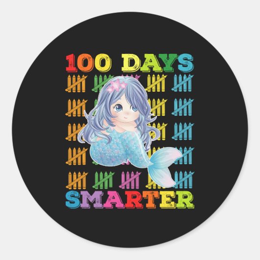 100 dagen slimmere zeemeermin 100e schooldag ronde sticker (Voorkant)