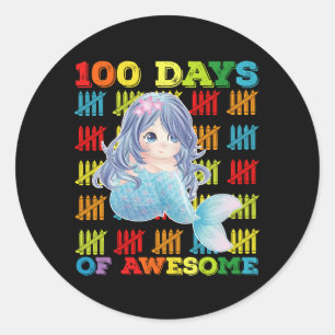 100 dagen van Geweldige zeemeermin 100ste schoolda Ronde Sticker