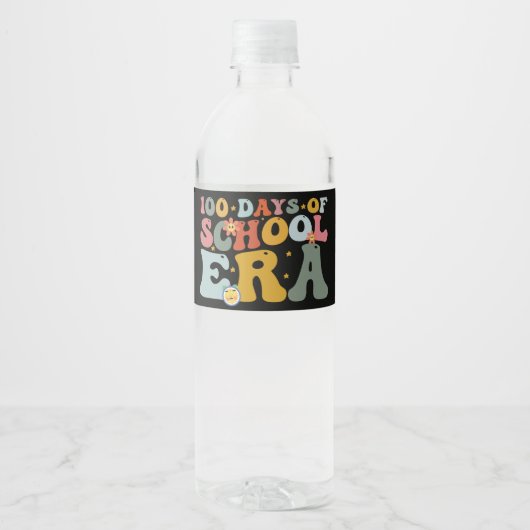 100 dagen van het schooltijdperk Groovy Leraar Kin Waterfles Etiket (Voorkant)