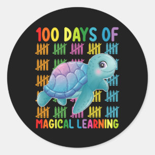 100 dagen van magisch leren schildpad school ronde sticker