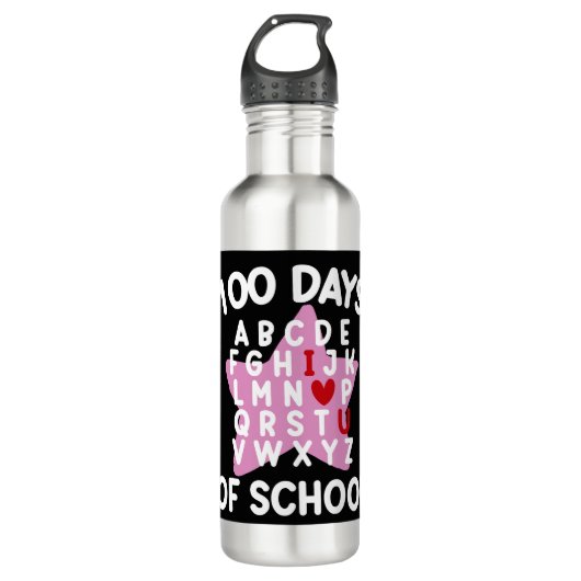 100 dagen van school alfabet 100e dag leraar waterfles  (Voorkant)