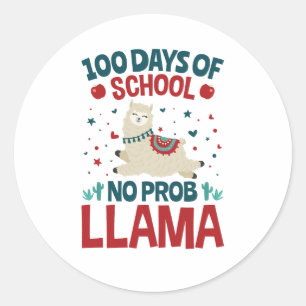 100 Dagen van School Geen Prob Llama Ronde Sticker