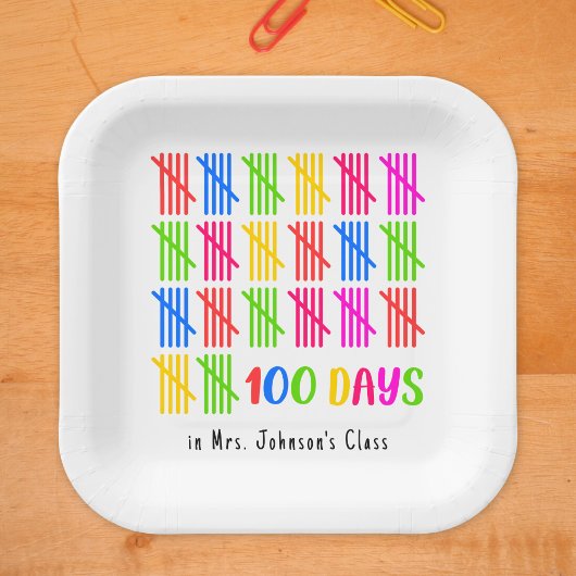 100 Dagen van School Kleurrijke Tally Mark Papieren Bordje