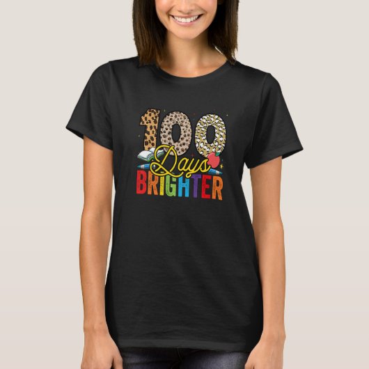 100 Days Brighter Leopard For Teachers And Kids St T-shirt (Voorkant)