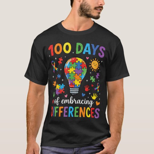 100 Days Embracing Differences Autism Awareness T-shirt (Voorkant)