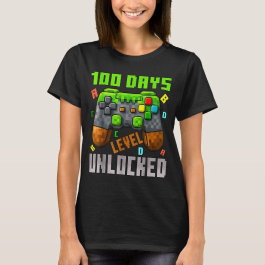 100 Days Level Unlocked Gaming 100 Days Of School  T-shirt (Voorkant)