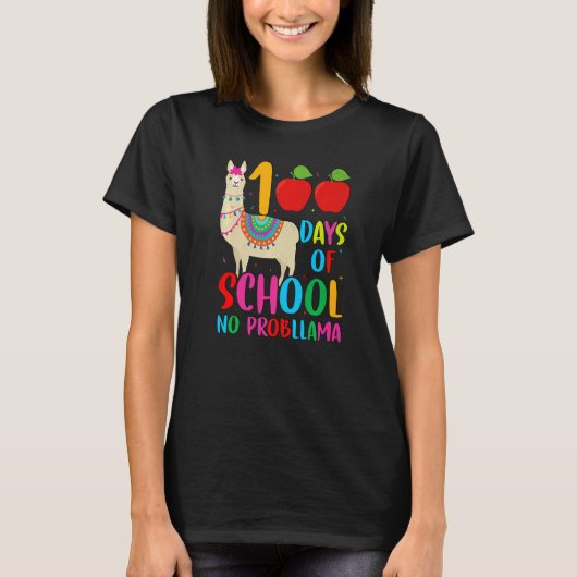 100 Days Llama Alpaca Pun NoprobLlama 100th Day of T-shirt (Voorkant)