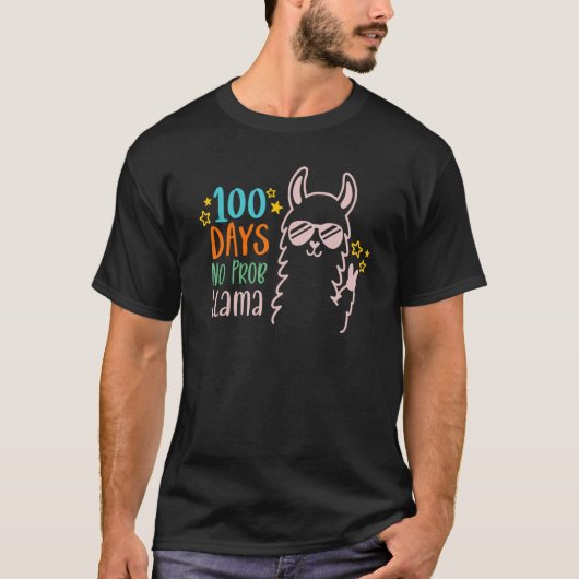 100 Days No Prob Llama Funny Tee T-shirt (Voorkant)
