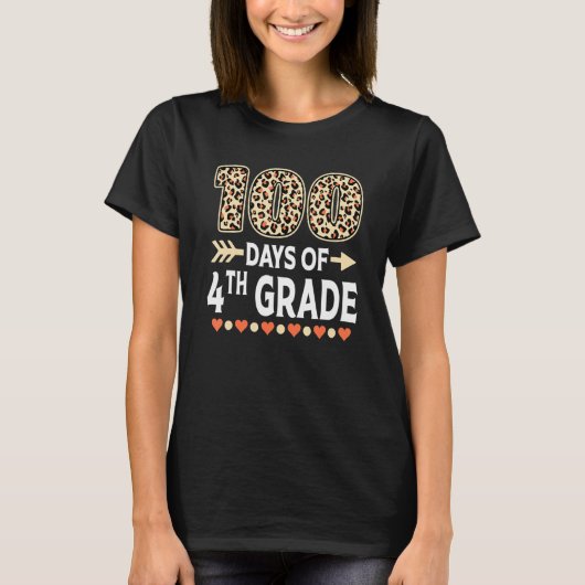 100 days of 4th Grade Leopard 100th day of School  T-shirt (Voorkant)