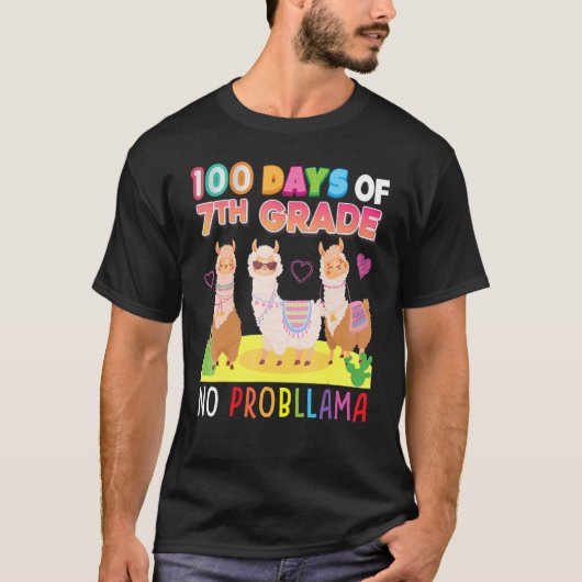100 Days Of 7th Grade No Probllama 100th Day Schoo T-shirt (Voorkant)