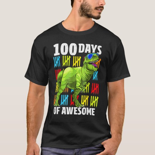 100 Days of Awesome Dinosaur Rex Boys 100th Day Of T-shirt (Voorkant)