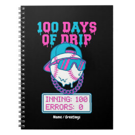 100 Days of Drip 0 Errors Baseball School Swag  Notitieboek