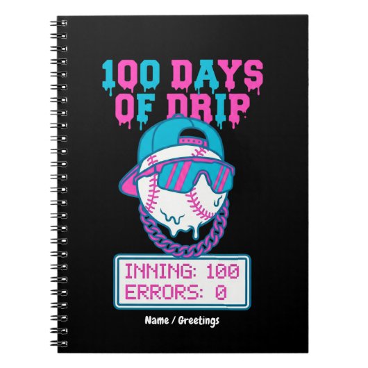 100 Days of Drip 0 Errors Baseball School Swag  Notitieboek (Voorkant)