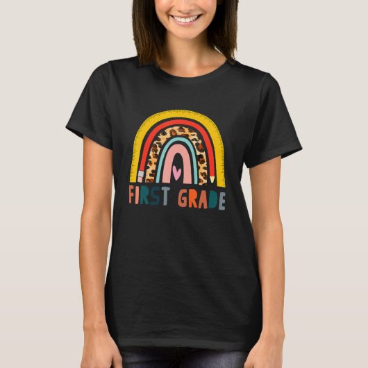 100 Days of First Grade Leopard Rainbow Back to Sc T-shirt (Voorkant)