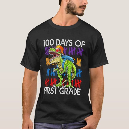 100 Days of First Grade School Dinosaur Dino Trex T-shirt (Voorkant)