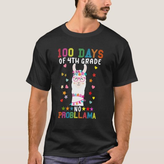 100 Days Of Fourth 4th Grade No Prob Llama Teacher T-shirt (Voorkant)