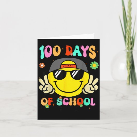 100 Days Of School 100th Day Smile Groovy Face Tea Kaart (Voorkant)