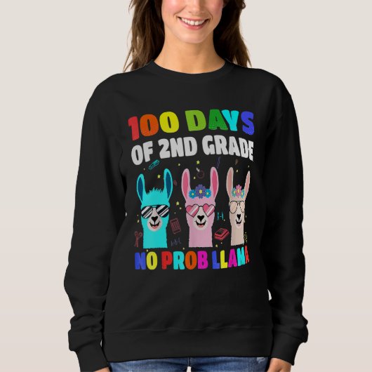 100 Days Of School 2nd Grade No Probllama Llama Bo Trui (Voorkant)