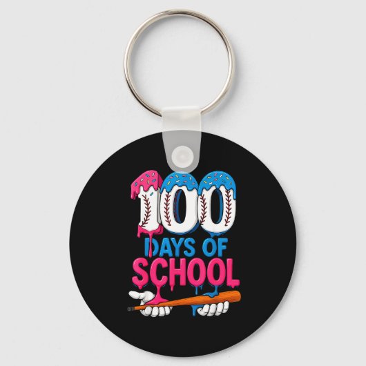 100 Days Of School Baseball Drip Bat 100th Day Of  Sleutelhanger (Voorkant)