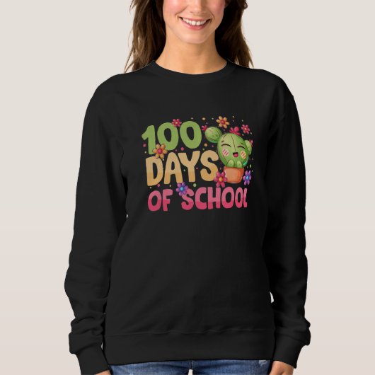 100 Days of School Cactus  for Kids Teachers 100th Trui (Voorkant)