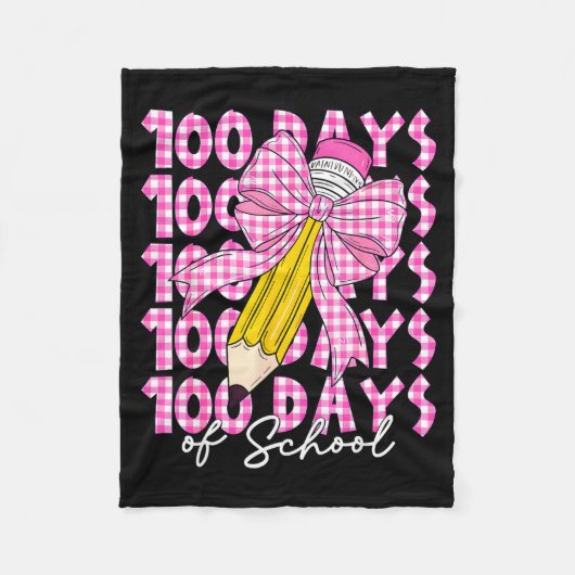 100 Days Of School Girls Coquette Bow 100th Day Of Fleece Deken (Voorkant)