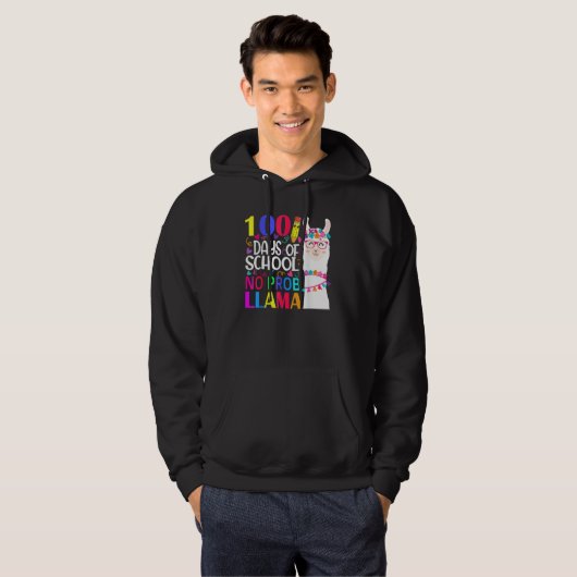 100 Days Of School Llama No Probllama Teacher Vint Hoodie (Voorkant volledig)