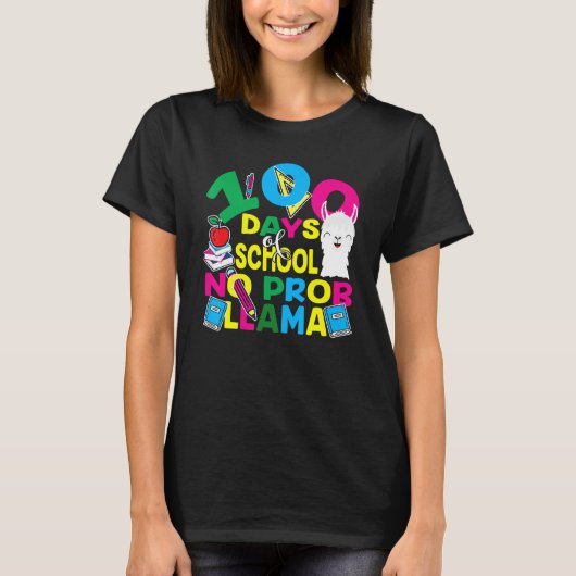100 Days Of School No Prob-llama Llama Teacher And T-shirt (Voorkant)