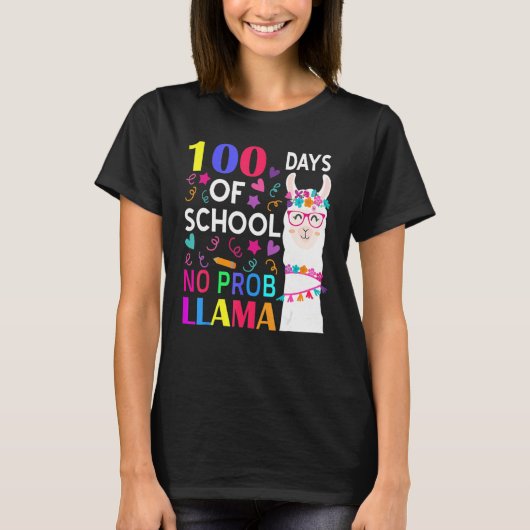 100 Days Of School No Prob Llama Llama Teacher Stu T-shirt (Voorkant)