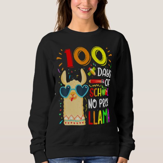 100 Days Of School No Prob Llama Lover Teacher Kid Trui (Voorkant)