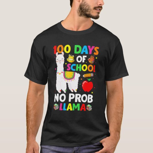 100 Days Of School No Prob Llama Teacher 100th Day T-shirt (Voorkant)