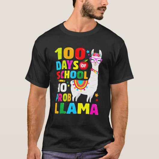 100 Days Of School No Probllama Llama 100th Day 9 T-shirt (Voorkant)