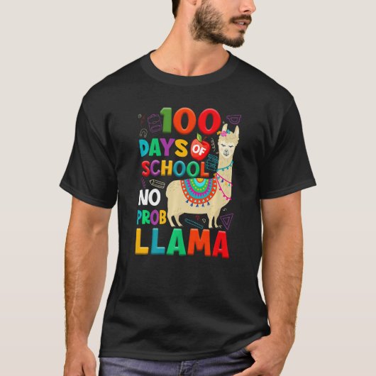 100 Days of School No Probllama Llama 100th Day Te T-shirt (Voorkant)