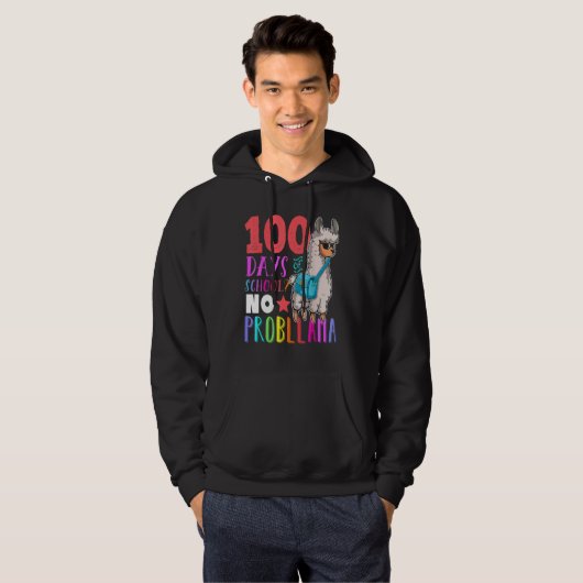 100 Days of School No Probllama Llama Happy 100th Hoodie (Voorkant volledig)