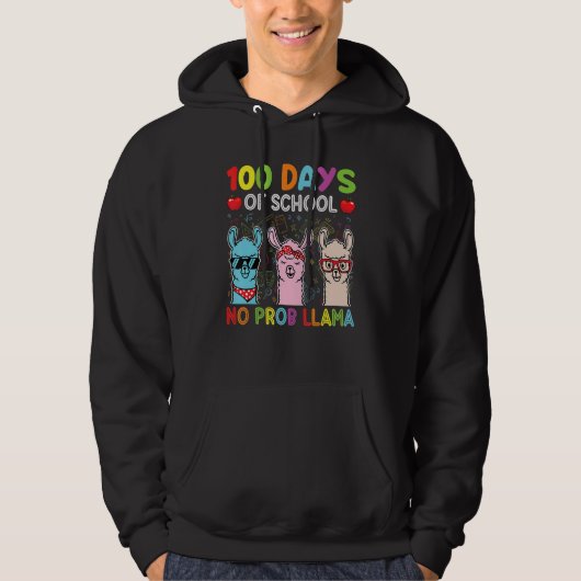 100 Days Of School No Probllama Llama Happy 100th Hoodie (Voorkant)