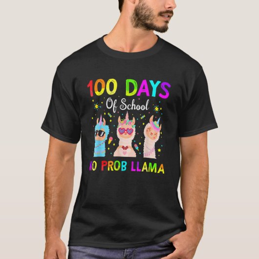 100 Days Of School No Probllama Llama Happy 100th  T-shirt (Voorkant)