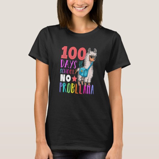 100 Days of School No Probllama Llama Happy 100th  T-shirt (Voorkant)