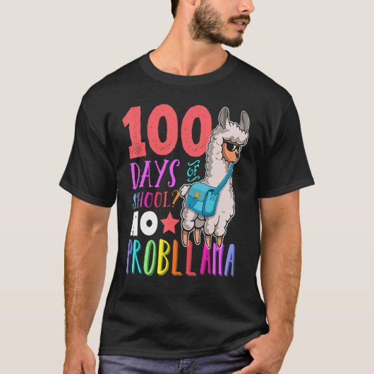 100 Days Of School No Probllama Llama Happy 100th  T-shirt (Voorkant)
