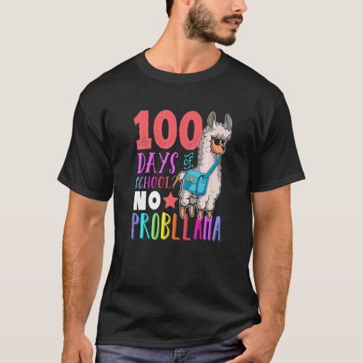 100 Days of School No Probllama Llama Happy 100th  T-shirt (Voorkant)