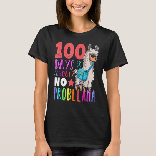 100 Days Of School No Probllama Llama Happy 100th T-shirt (Voorkant)